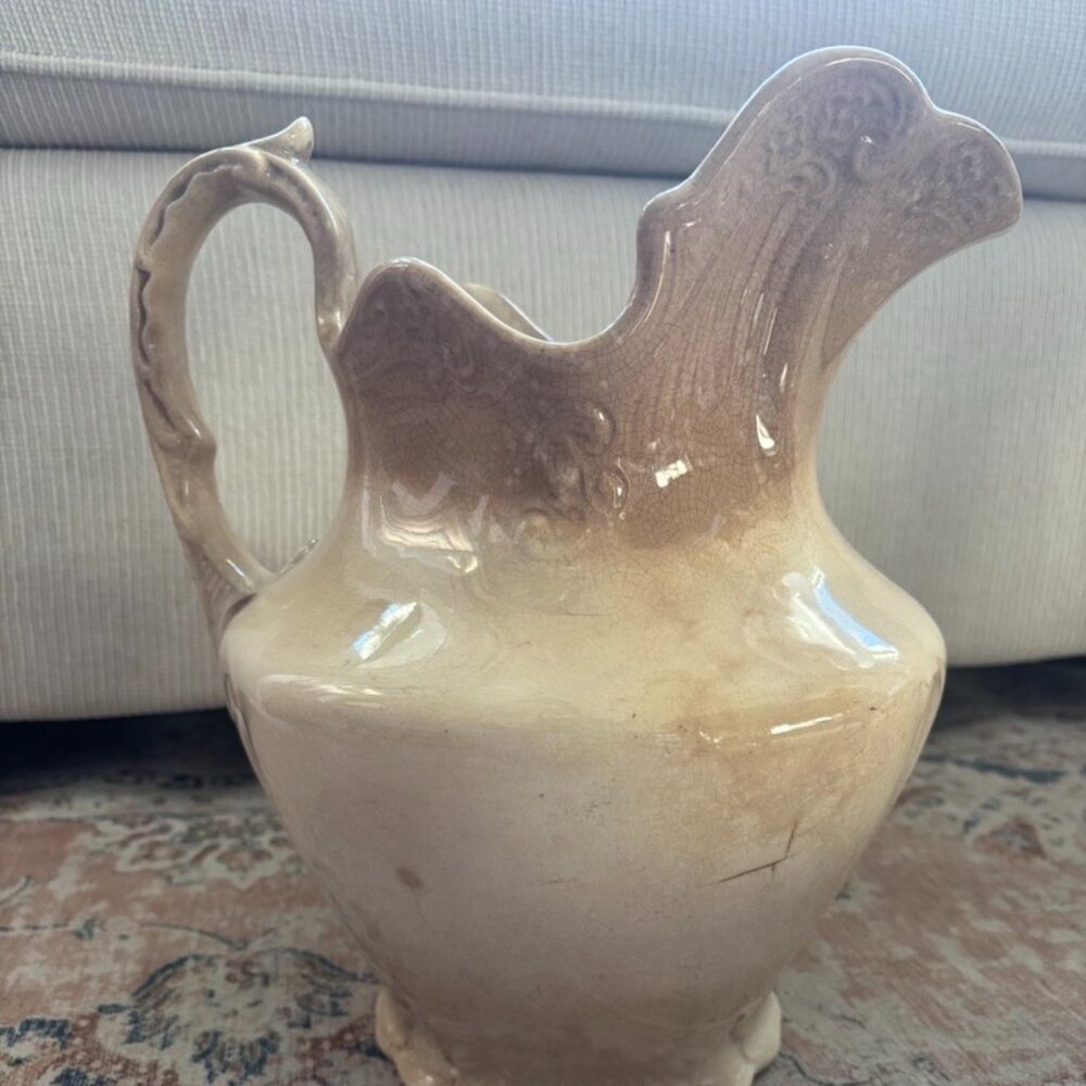 Antique Cream Ceramic Pitcher